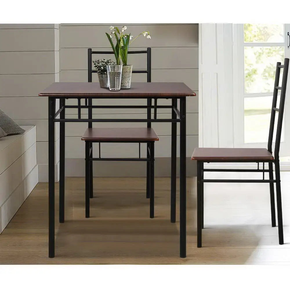 Artiss Dining Table And Chairs Set fo 3 Walnut - Furniture > Dining