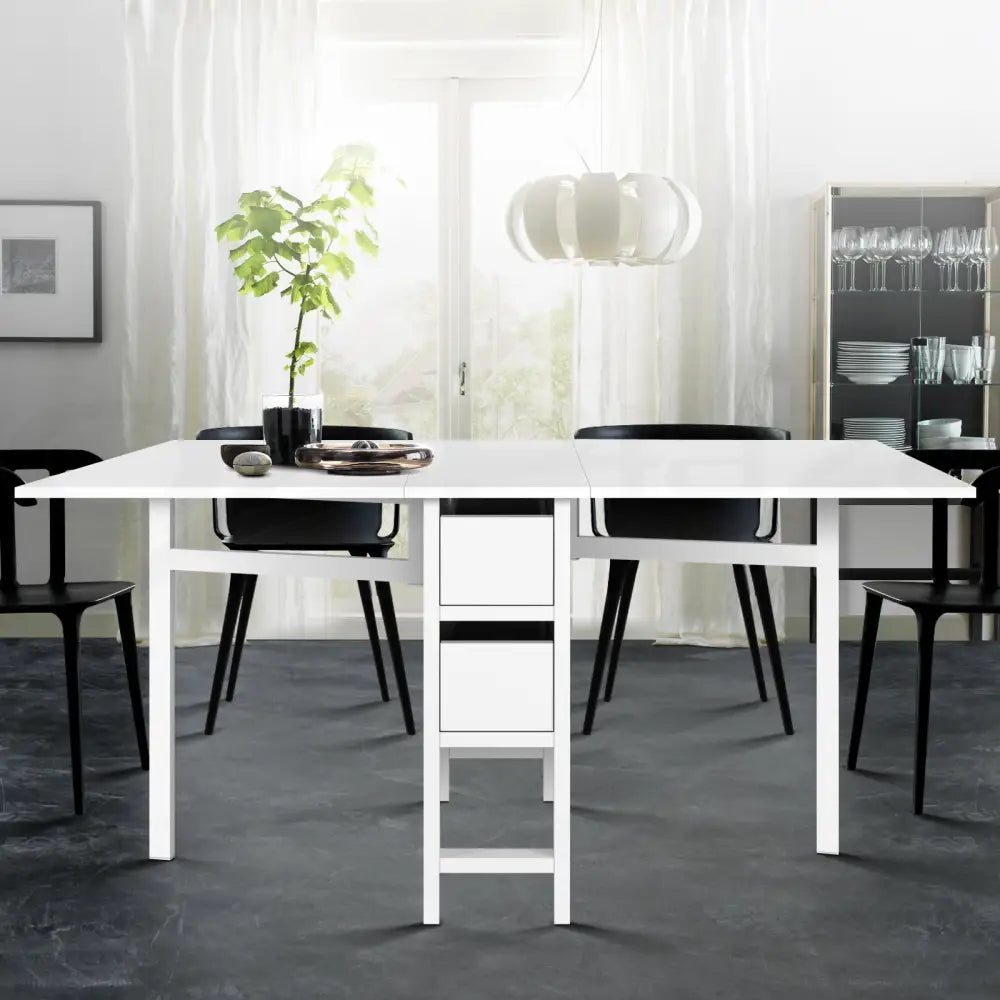 Artiss Dining Table Rectangular Extendable White - Furniture > Dining