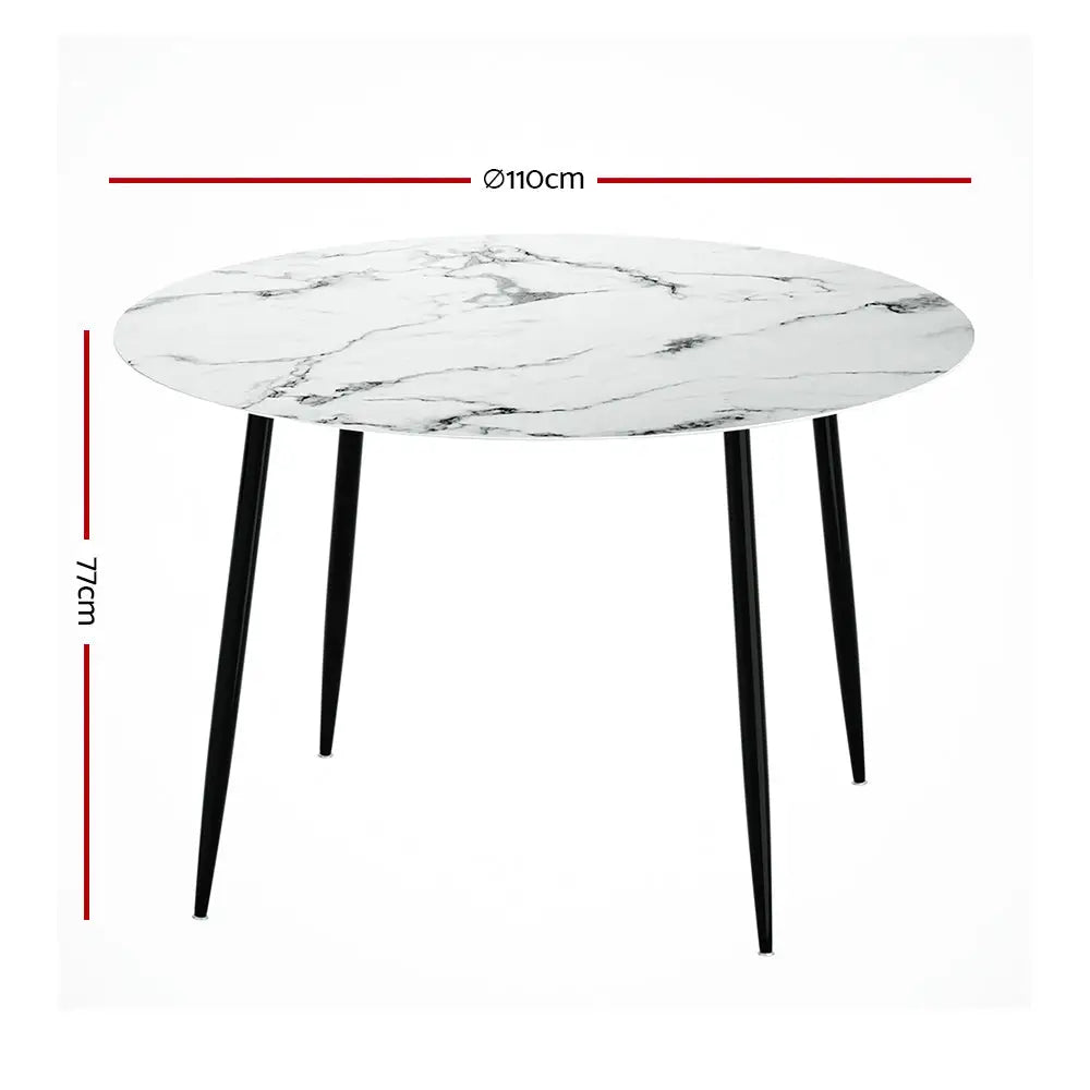 Artiss Dining Table Round Marble Effect 110CM - Furniture > Dining