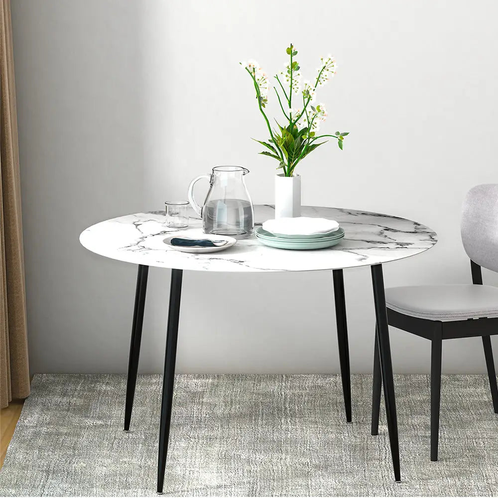 Artiss Dining Table Round Marble Effect 110CM - Furniture > Dining