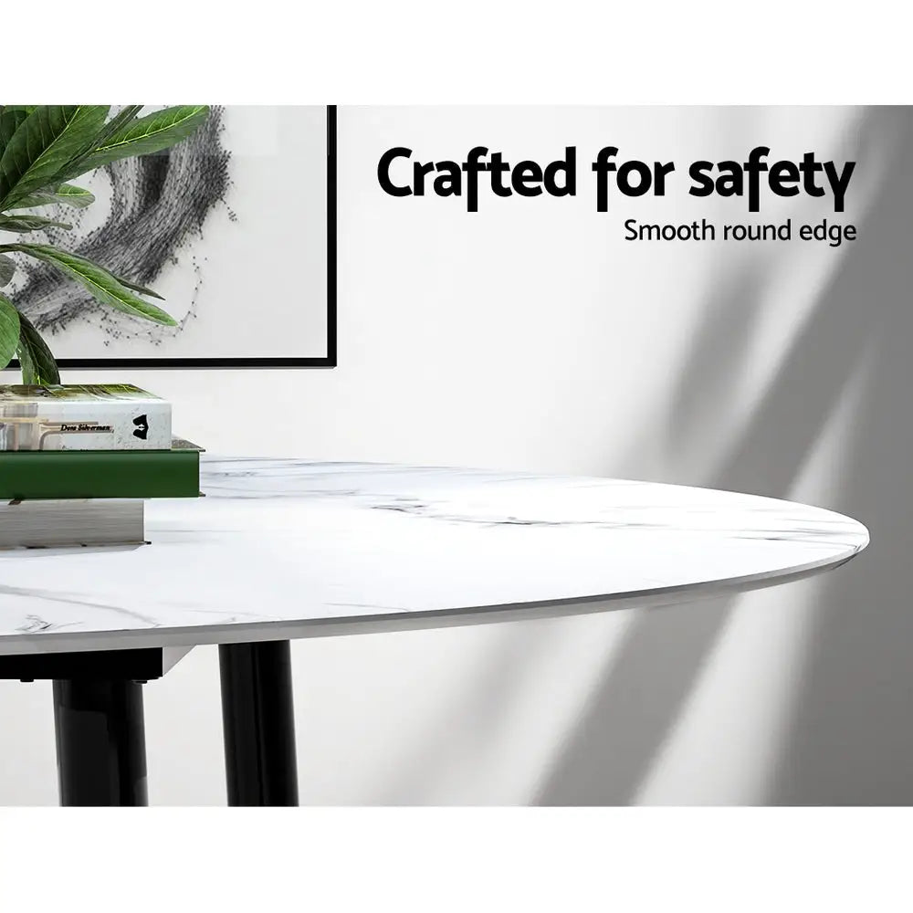 Artiss Dining Table Round Marble Effect 110CM - Furniture > Dining