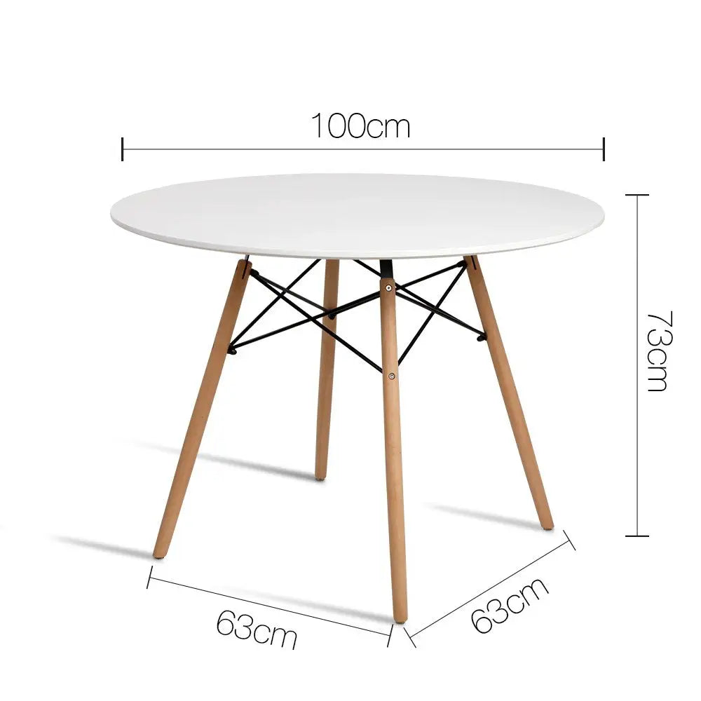 Artiss Dining Table Round White 4 Seater 100CM - Furniture > Dining