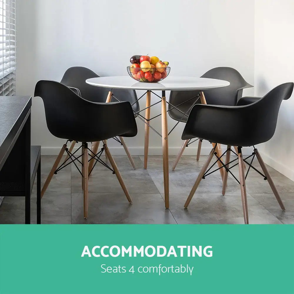 Artiss Dining Table Round White 4 Seater 100CM - Furniture > Dining