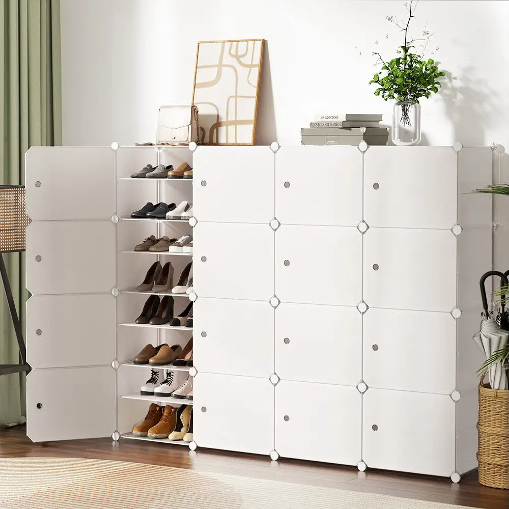 Artiss DIY Shoe Cabinet Shoe Box White Storage Cube Portable Organiser Stand - Home & Garden > Storage