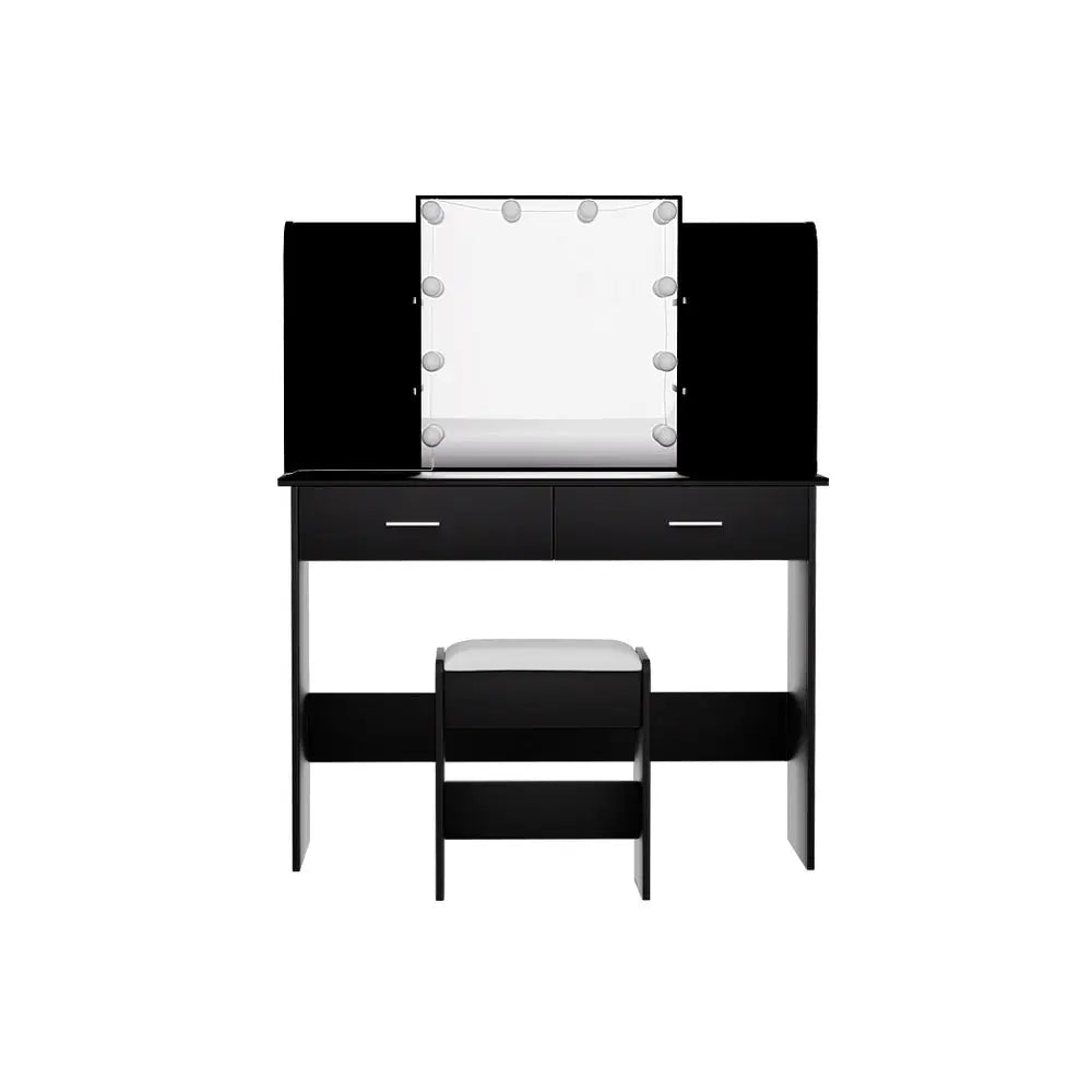 Artiss Dressing Table Set Stool 10 Led Bulbs Black Dulcea - Furniture > Bedroom
