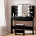 Artiss Dressing Table Set Stool 10 Led Bulbs Black Dulcea - Furniture > Bedroom