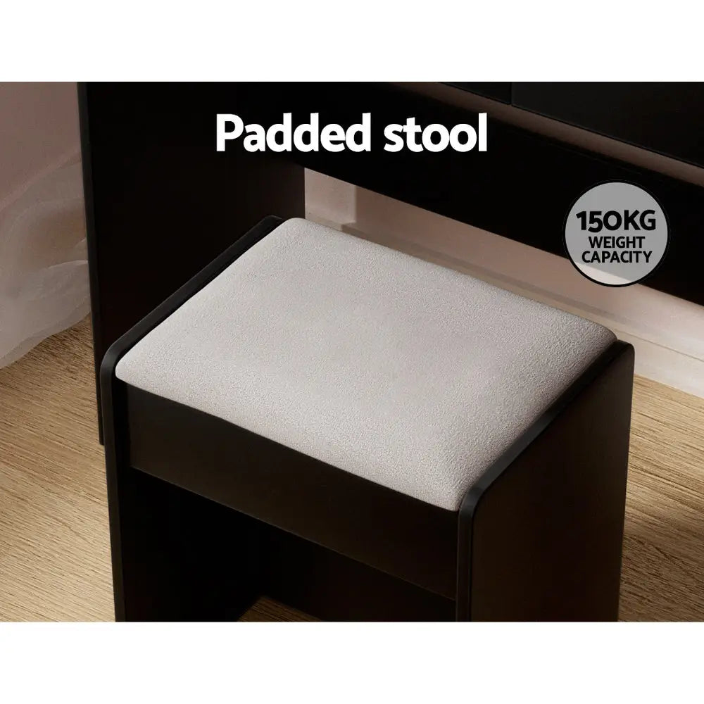Artiss Dressing Table Set Stool 10 Led Bulbs Black Dulcea - Furniture > Bedroom