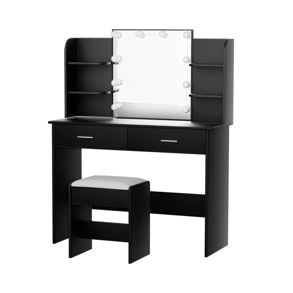 Artiss Dressing Table Set Stool 10 Led Bulbs Black Dulcea - Furniture > Bedroom