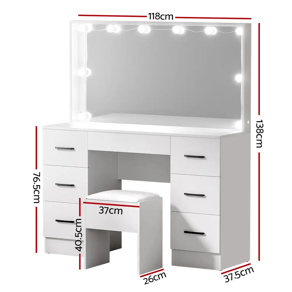 Artiss Dressing Table Set Stool 10 Led Bulbs White Debbie - Furniture > Bedroom > Dressing Vanity & Dressing Tables