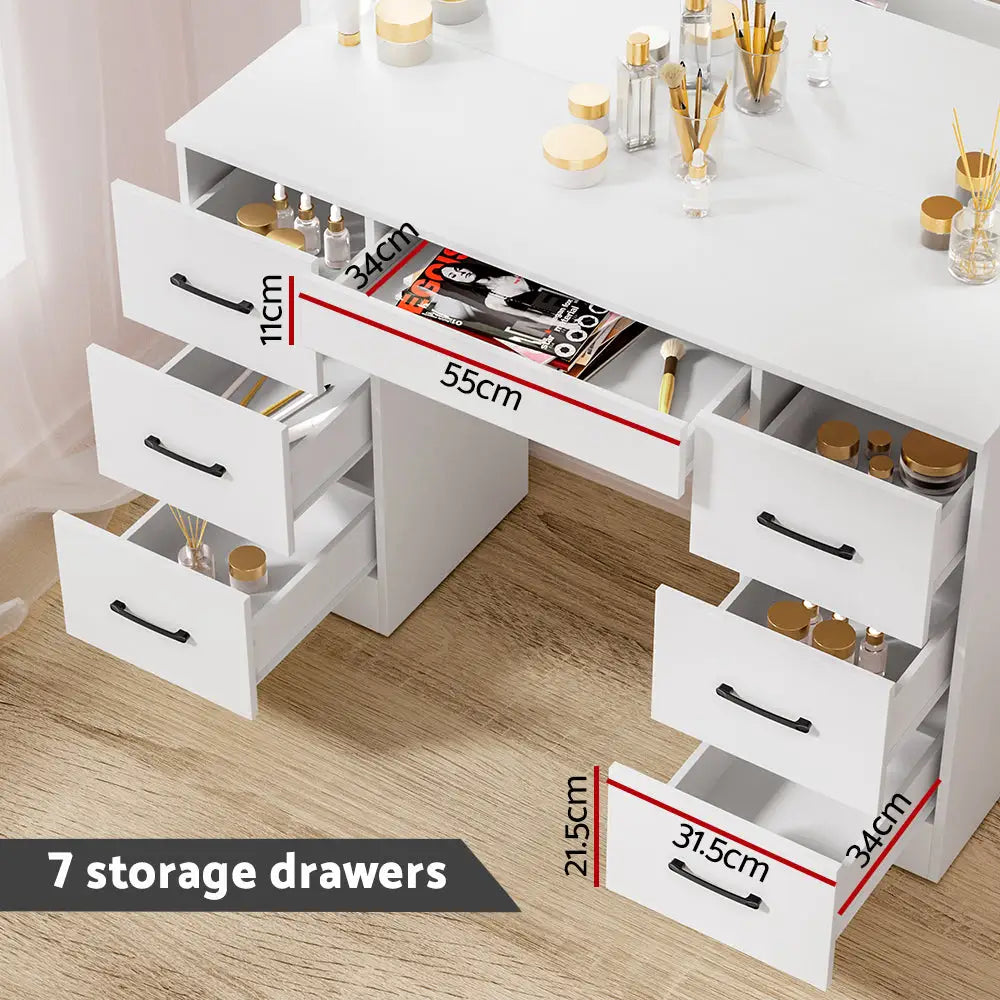 Artiss Dressing Table Set Stool 10 Led Bulbs White Debbie - Furniture > Bedroom > Dressing Vanity & Dressing Tables