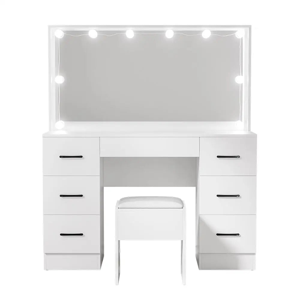 Artiss Dressing Table Set Stool 10 Led Bulbs White Debbie - Furniture > Bedroom > Dressing Vanity & Dressing Tables