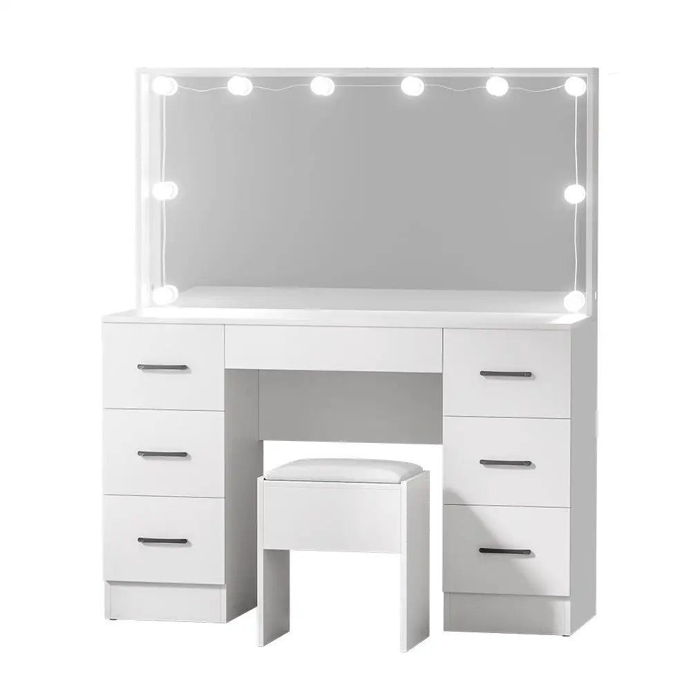 Artiss Dressing Table Set Stool 10 Led Bulbs White Debbie - Furniture > Bedroom > Dressing Vanity & Dressing Tables