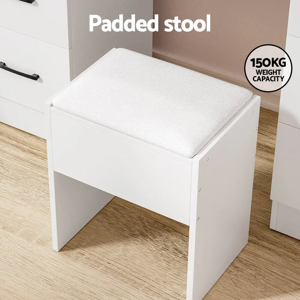 Artiss Dressing Table Set Stool 10 Led Bulbs White Debbie - Furniture > Bedroom > Dressing Vanity & Dressing Tables