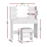 Artiss Dressing Table Set Stool 10 Led Bulbs White Dulcea - Furniture > Bedroom > Dressing Vanity & Dressing Tables