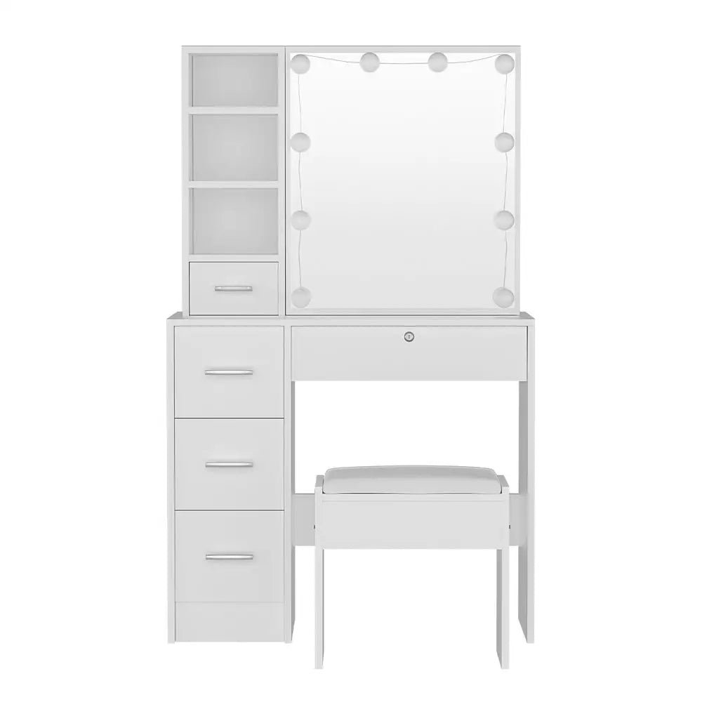 Artiss Dressing Table Set Stool 10 Led Bulbs White Dylan - Furniture > Bedroom > Dressing Vanity & Dressing Tables