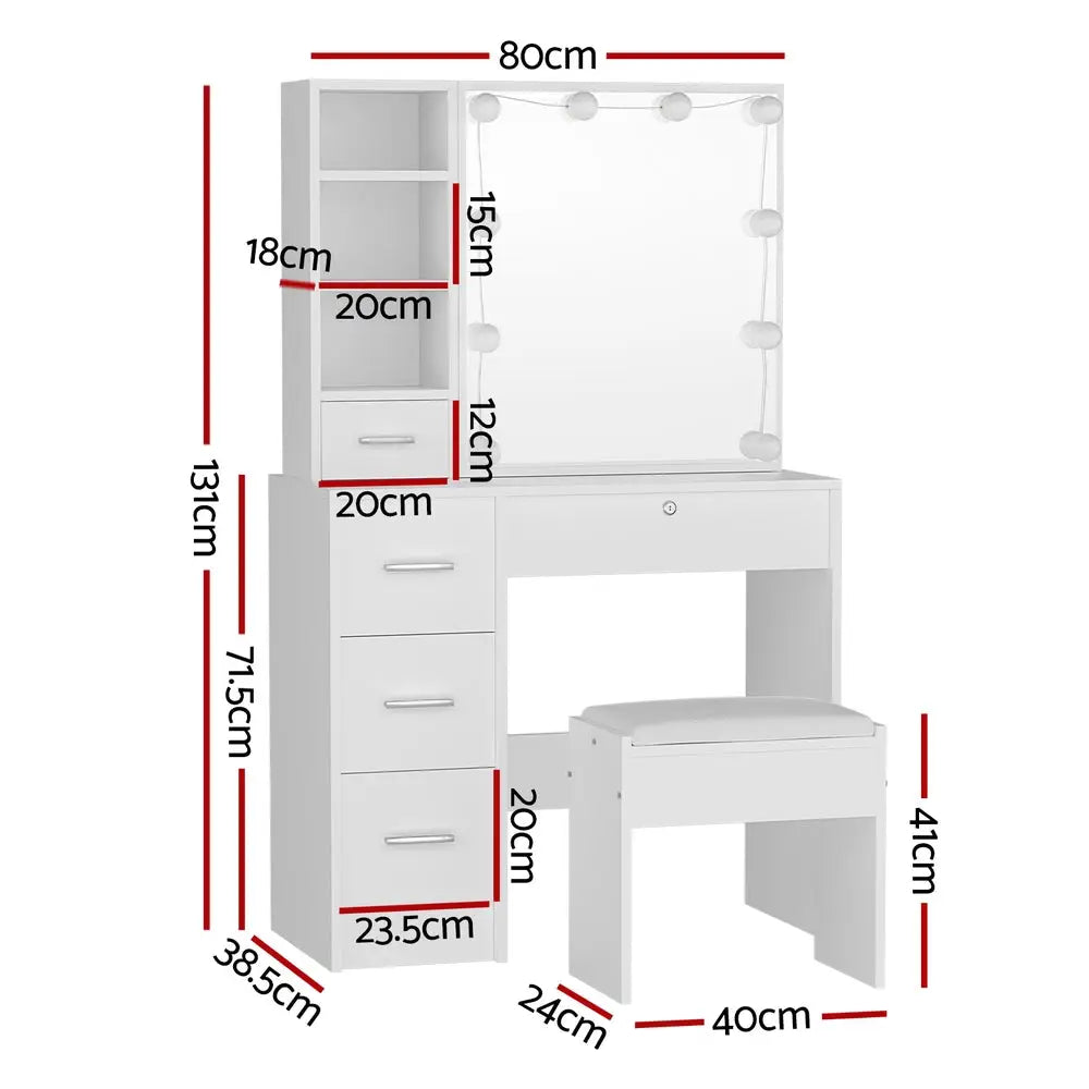 Artiss Dressing Table Set Stool 10 Led Bulbs White Dylan - Furniture > Bedroom > Dressing Vanity & Dressing Tables