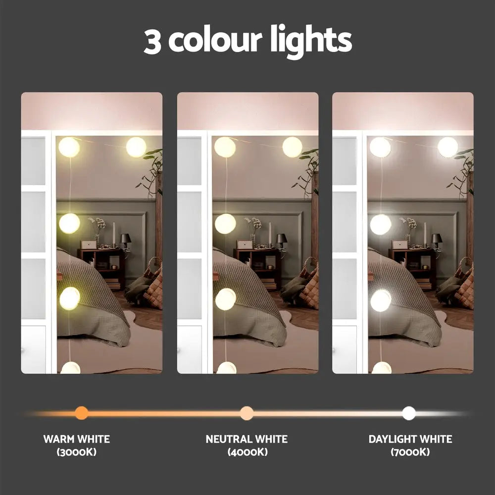 Artiss Dressing Table Set Stool 10 Led Bulbs White Dylan - Furniture > Bedroom > Dressing Vanity & Dressing Tables