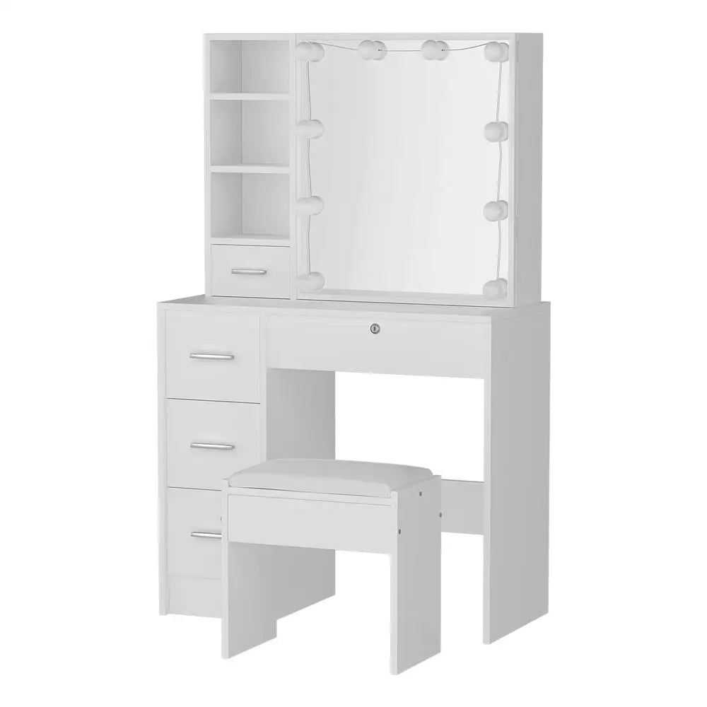 Artiss Dressing Table Set Stool 10 Led Bulbs White Dylan - Furniture > Bedroom > Dressing Vanity & Dressing Tables