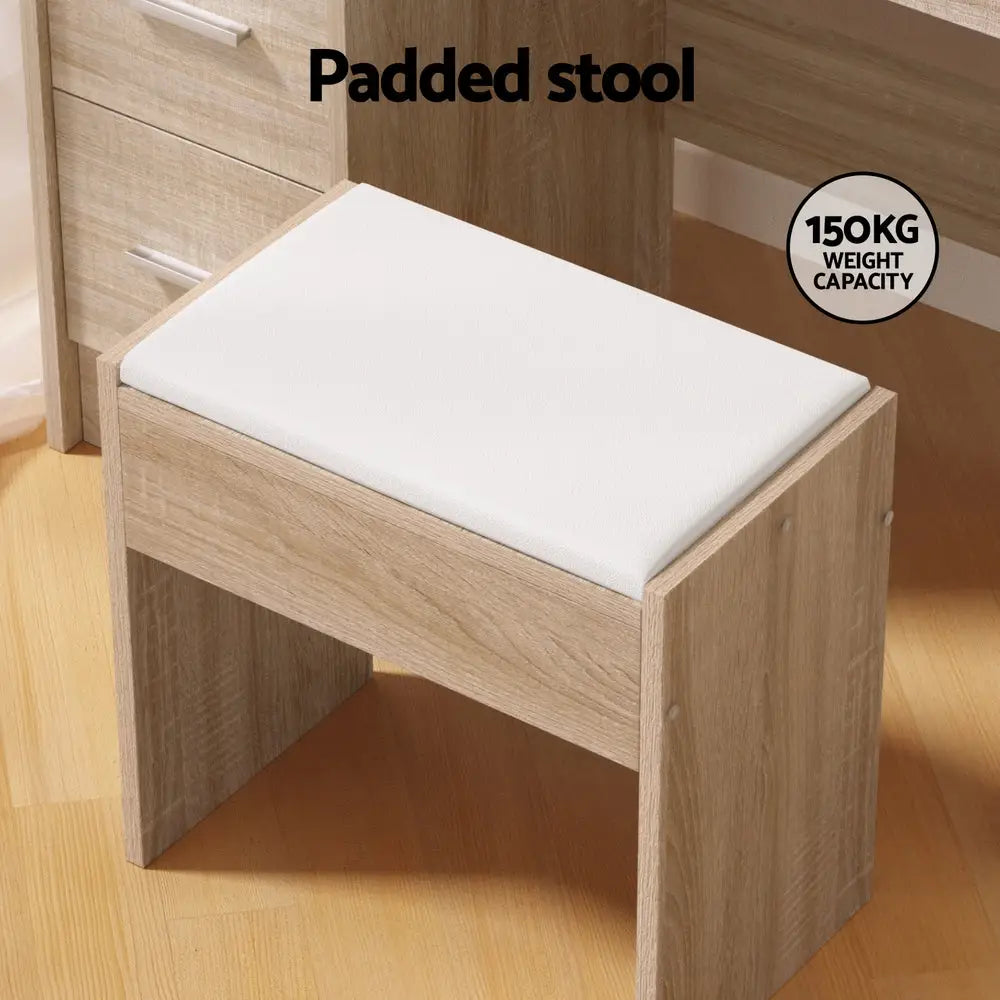 Artiss Dressing Table Set Stool 10 Led Bulbs Wood - Furniture > Bedroom > Dressing Vanity & Dressing Tables