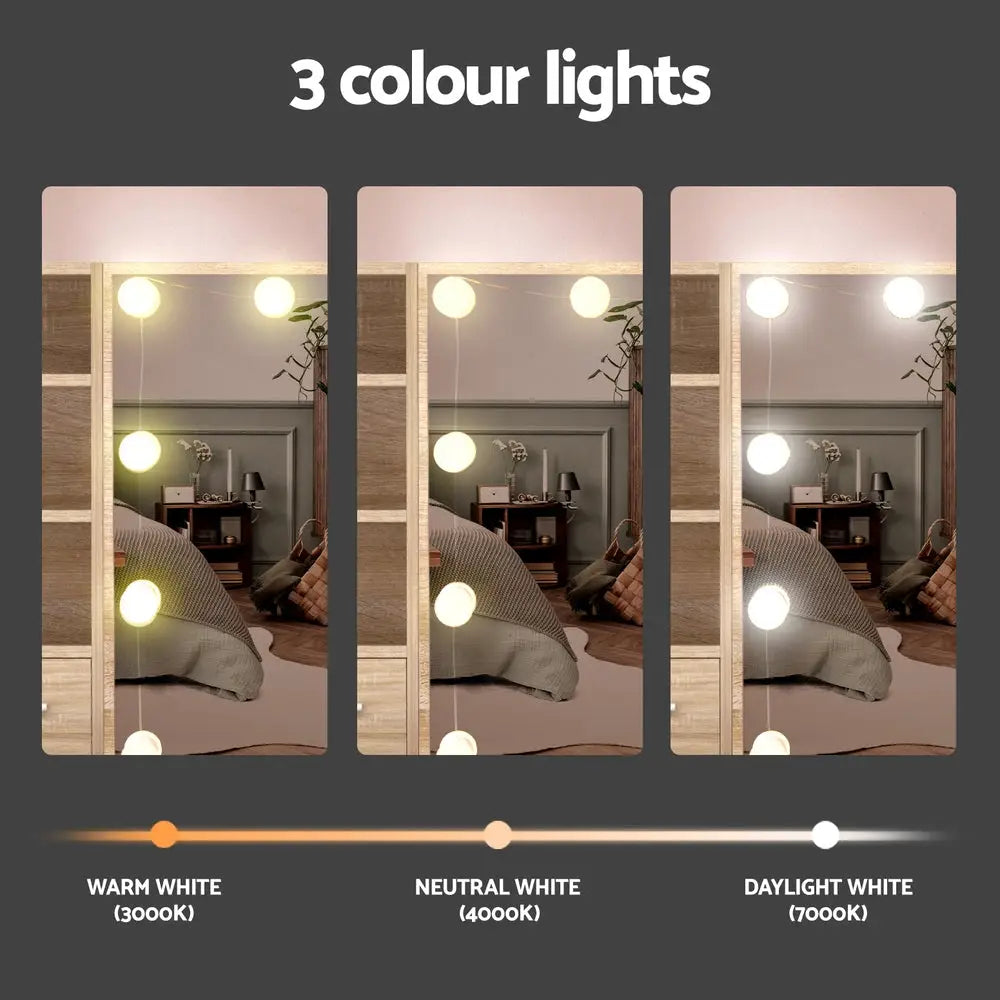 Artiss Dressing Table Set Stool 10 Led Bulbs Wood - Furniture > Bedroom > Dressing Vanity & Dressing Tables