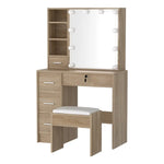 Artiss Dressing Table Set Stool 10 Led Bulbs Wood - Furniture > Bedroom > Dressing Vanity & Dressing Tables