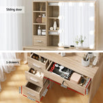 Artiss Dressing Table Set Stool 10 Led Bulbs Wood - Furniture > Bedroom > Dressing Vanity & Dressing Tables