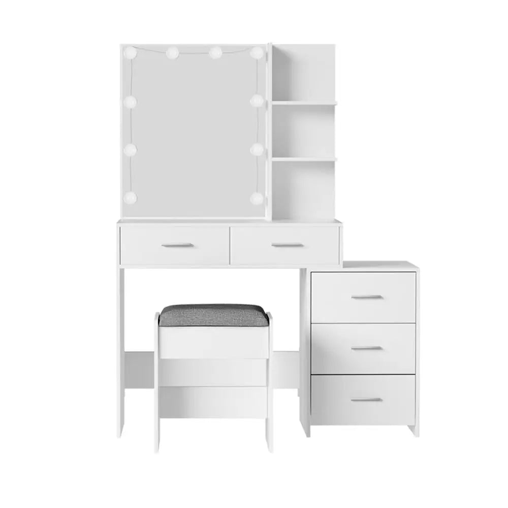 Artiss Dressing Table Set Stool 12 LED Bulbs White Dale - Furniture > Bedroom > Dressing Vanity & Dressing Tables