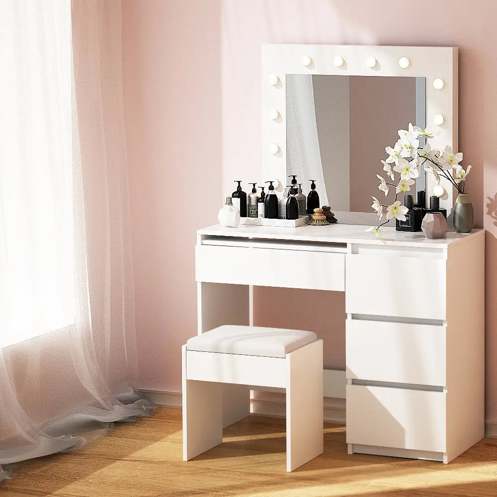 Artiss Dressing Table Set Stool 12 Led Bulbs White - Furniture > Bedroom
