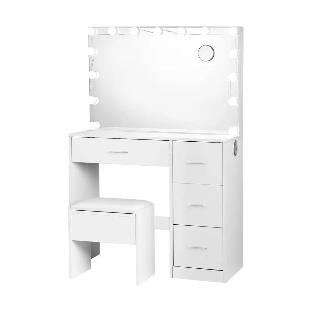Artiss Dressing Table Set Stool 15 Led Bulbs White Darcy - Furniture > Bedroom