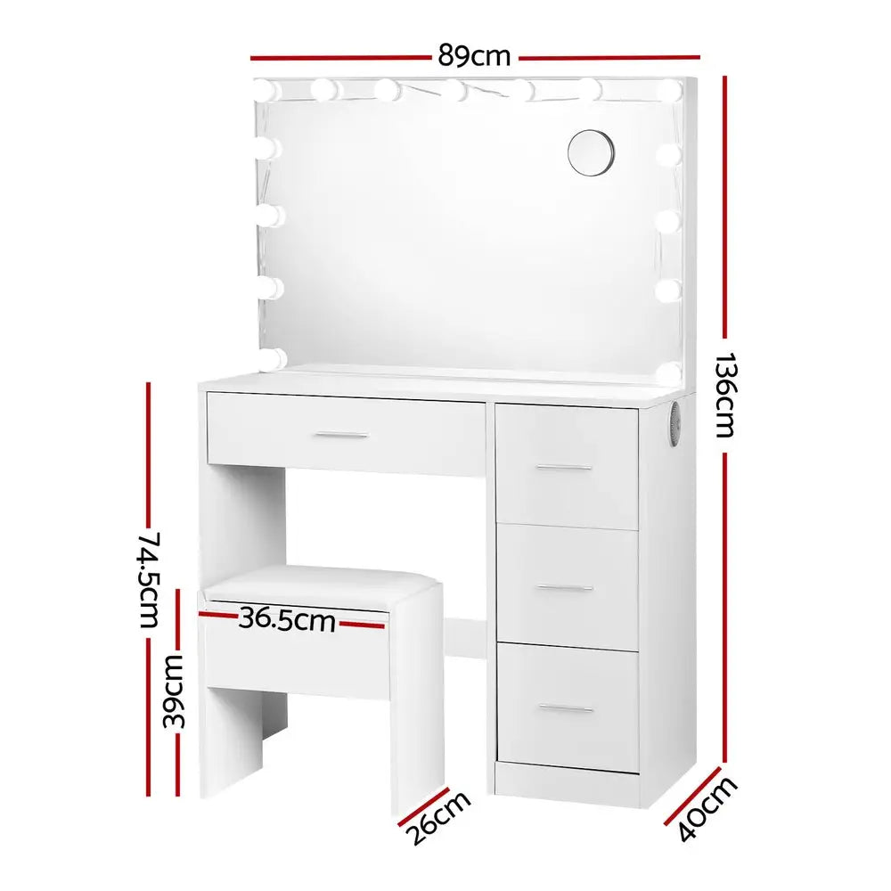 Artiss Dressing Table Set Stool 15 Led Bulbs White Darcy - Furniture > Bedroom
