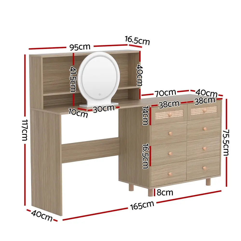 Artiss Dressing Table Set Stool LED Mirror Pine - Furniture > Bedroom > Dressing Vanity & Dressing Tables