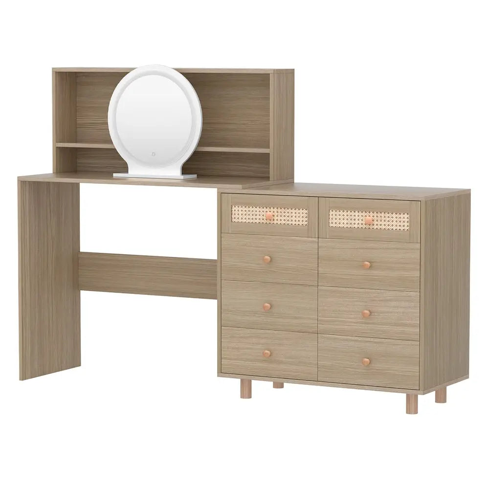 Artiss Dressing Table Set Stool LED Mirror Pine - Furniture > Bedroom > Dressing Vanity & Dressing Tables