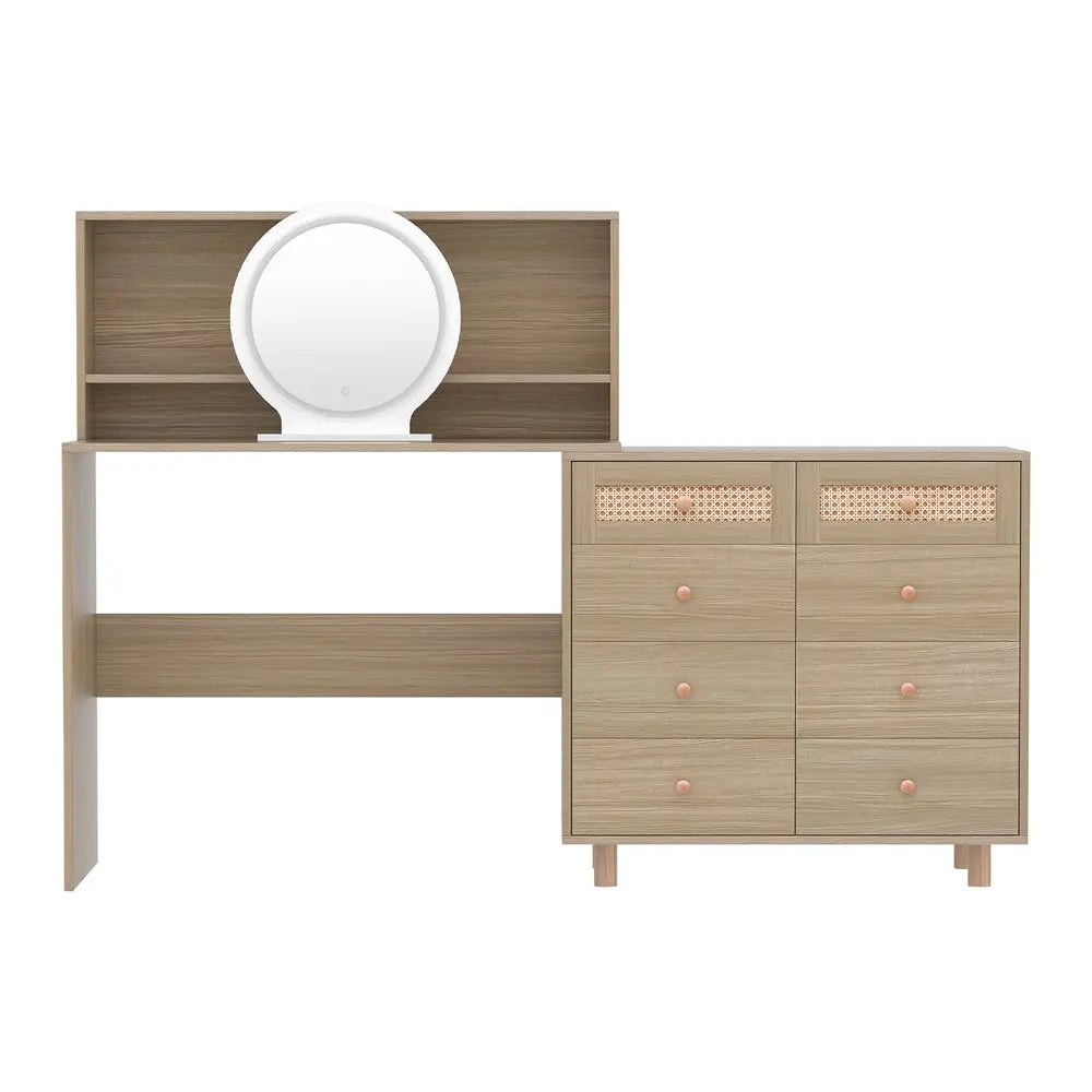Artiss Dressing Table Set Stool LED Mirror Pine - Furniture > Bedroom > Dressing Vanity & Dressing Tables