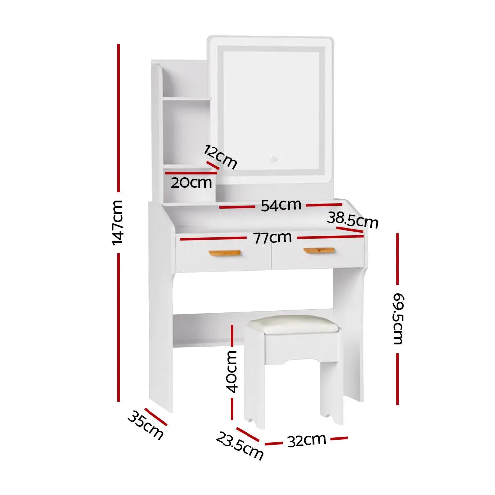 Artiss Dressing Table Set Stool Led White Doria - Furniture > Bedroom