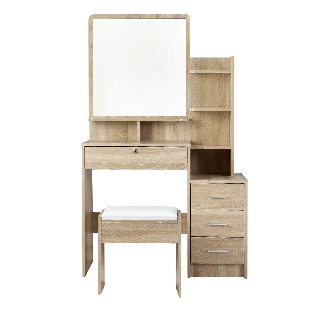 Artiss Dressing Table Stool Set 4 Drawers Oak - Furniture > Bedroom
