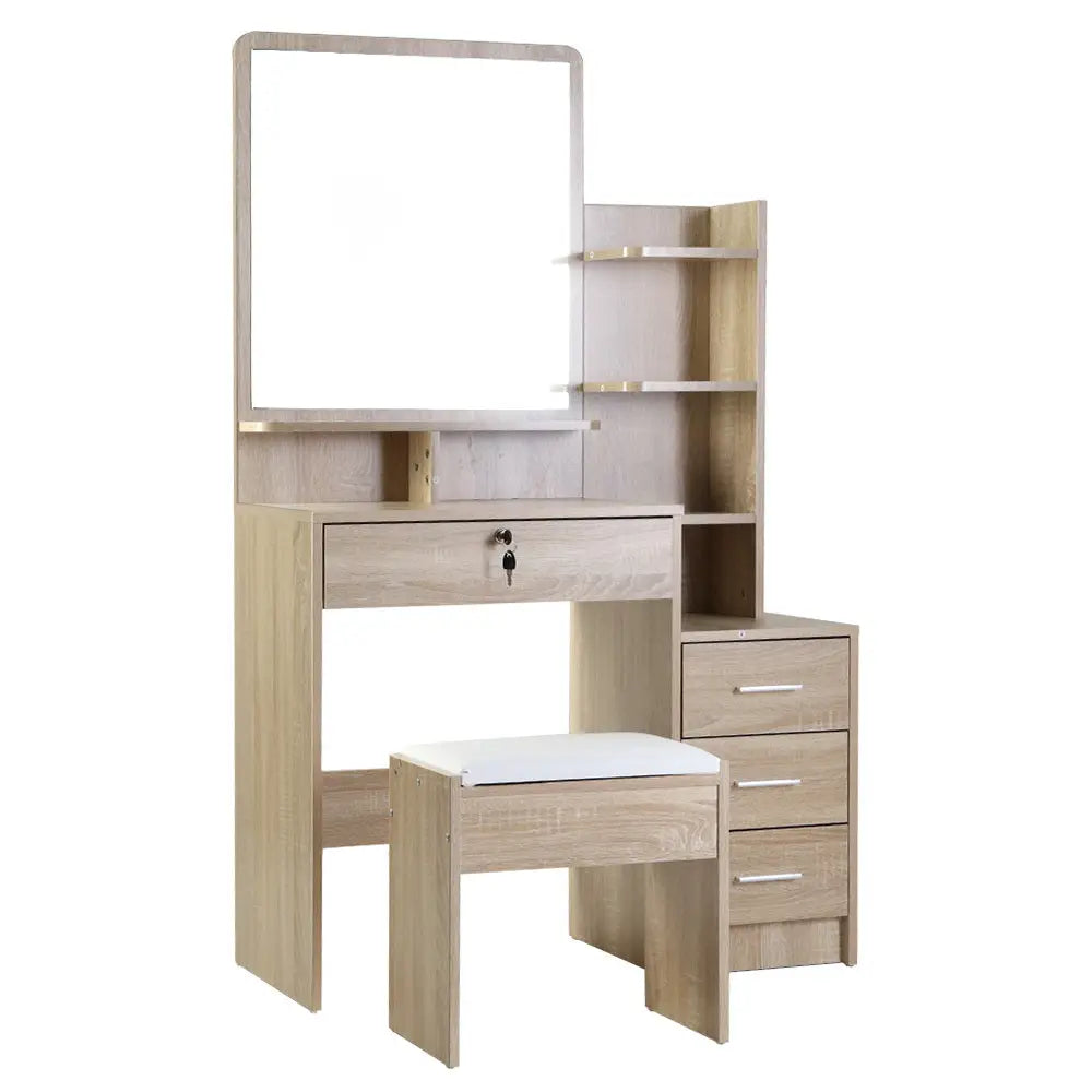 Artiss Dressing Table Stool Set 4 Drawers Oak - Furniture > Bedroom