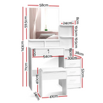 Artiss Dressing Table Stool Set 4 Drawers White - Furniture > Bedroom > Dressing Vanity & Dressing Tables
