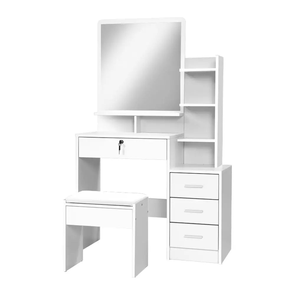 Artiss Dressing Table Stool Set 4 Drawers White - Furniture > Bedroom > Dressing Vanity & Dressing Tables