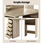 Artiss Dressing Table Stool Set Corner 5 Drawers Oak - Furniture > Bedroom > Dressing Vanity & Dressing Tables