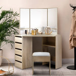 Artiss Dressing Table Stool Set Corner 5 Drawers Oak - Furniture > Bedroom > Dressing Vanity & Dressing Tables