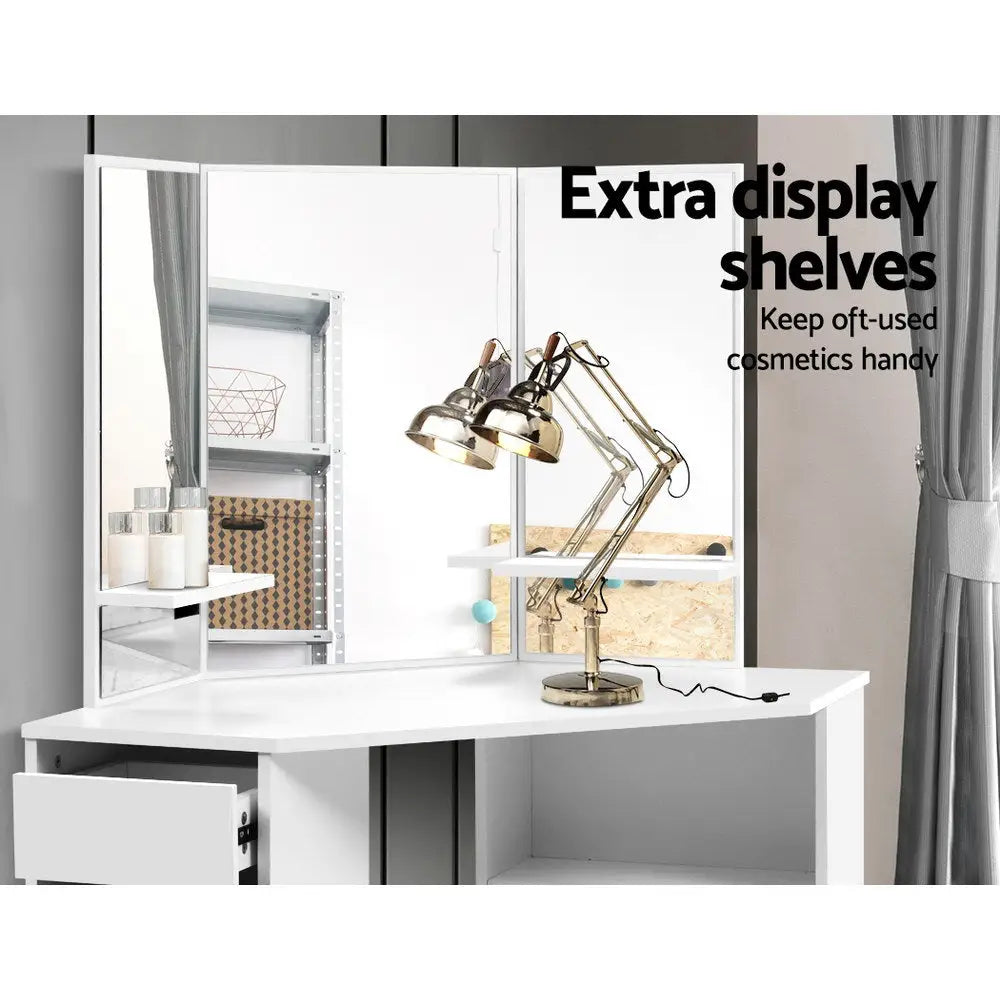 Artiss Dressing Table Stool Set Corner 5 Drawers White - Furniture > Bedroom