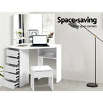 Artiss Dressing Table Stool Set Corner 5 Drawers White - Furniture > Bedroom