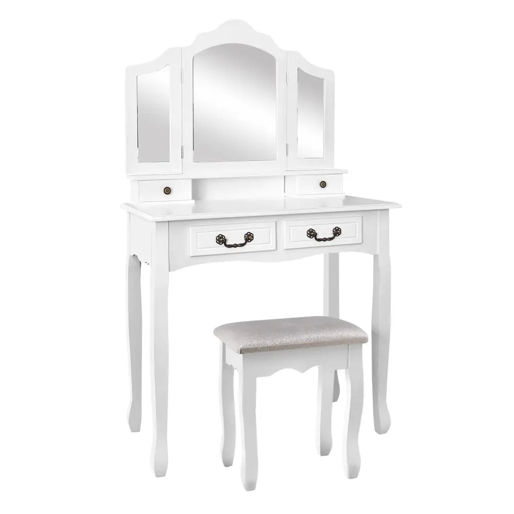 Artiss Dressing Table Stool Set Foldable Mirror White - Furniture > Bedroom