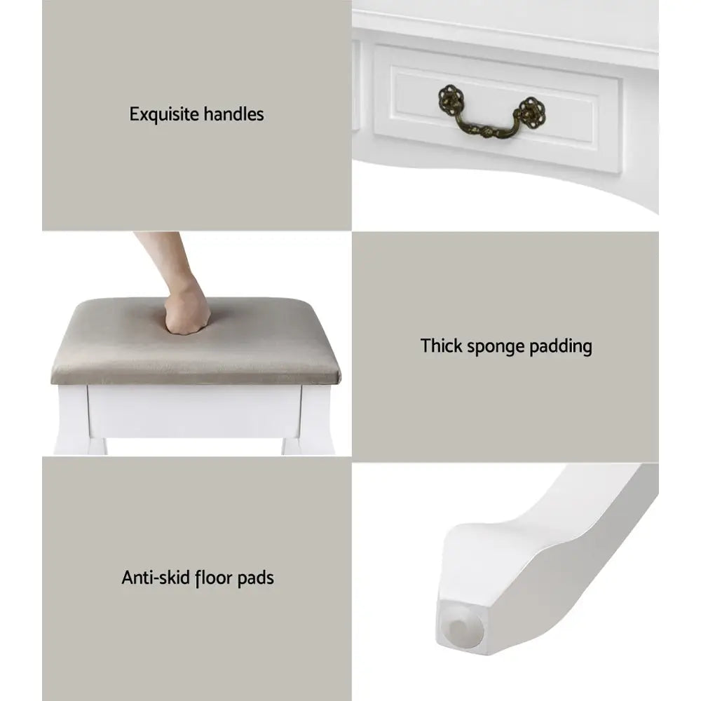 Artiss Dressing Table Stool Set Foldable Mirror White - Furniture > Bedroom