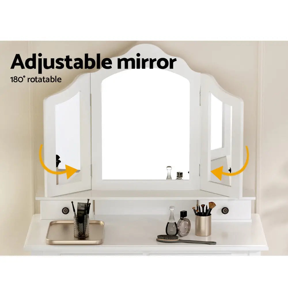 Artiss Dressing Table Stool Set Foldable Mirror White - Furniture > Bedroom