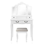 Artiss Dressing Table Stool Set Foldable Mirror White - Furniture > Bedroom