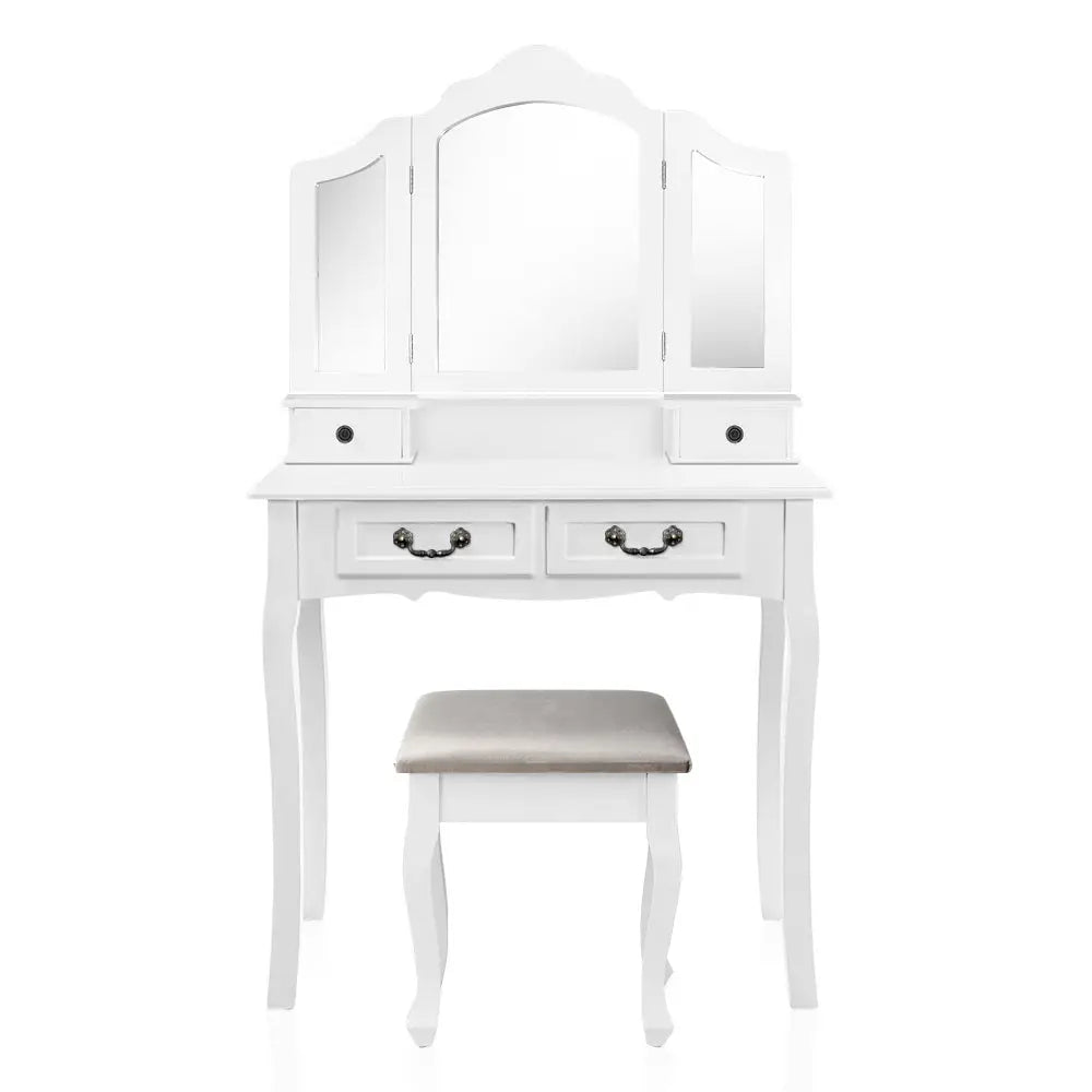Artiss Dressing Table Stool Set Foldable Mirror White - Furniture > Bedroom