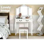 Artiss Dressing Table Stool Set Foldable Mirror White - Furniture > Bedroom