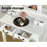 Artiss Dressing Table Stool Set Foldable Mirror White - Furniture > Bedroom