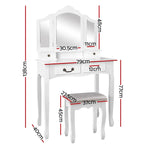 Artiss Dressing Table Stool Set Foldable Mirror White - Furniture > Bedroom